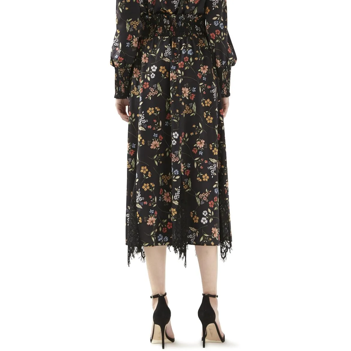 Womens Satin Floral Midi Skirt