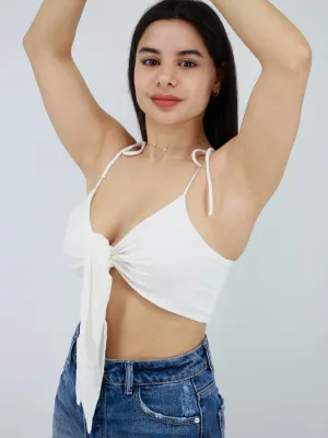Women's Tie Front Crop Top,White