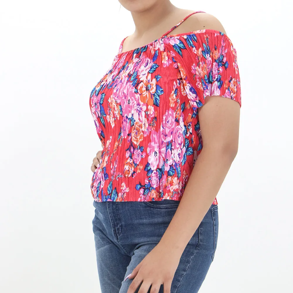 Women's Wavy Floral Top,Red