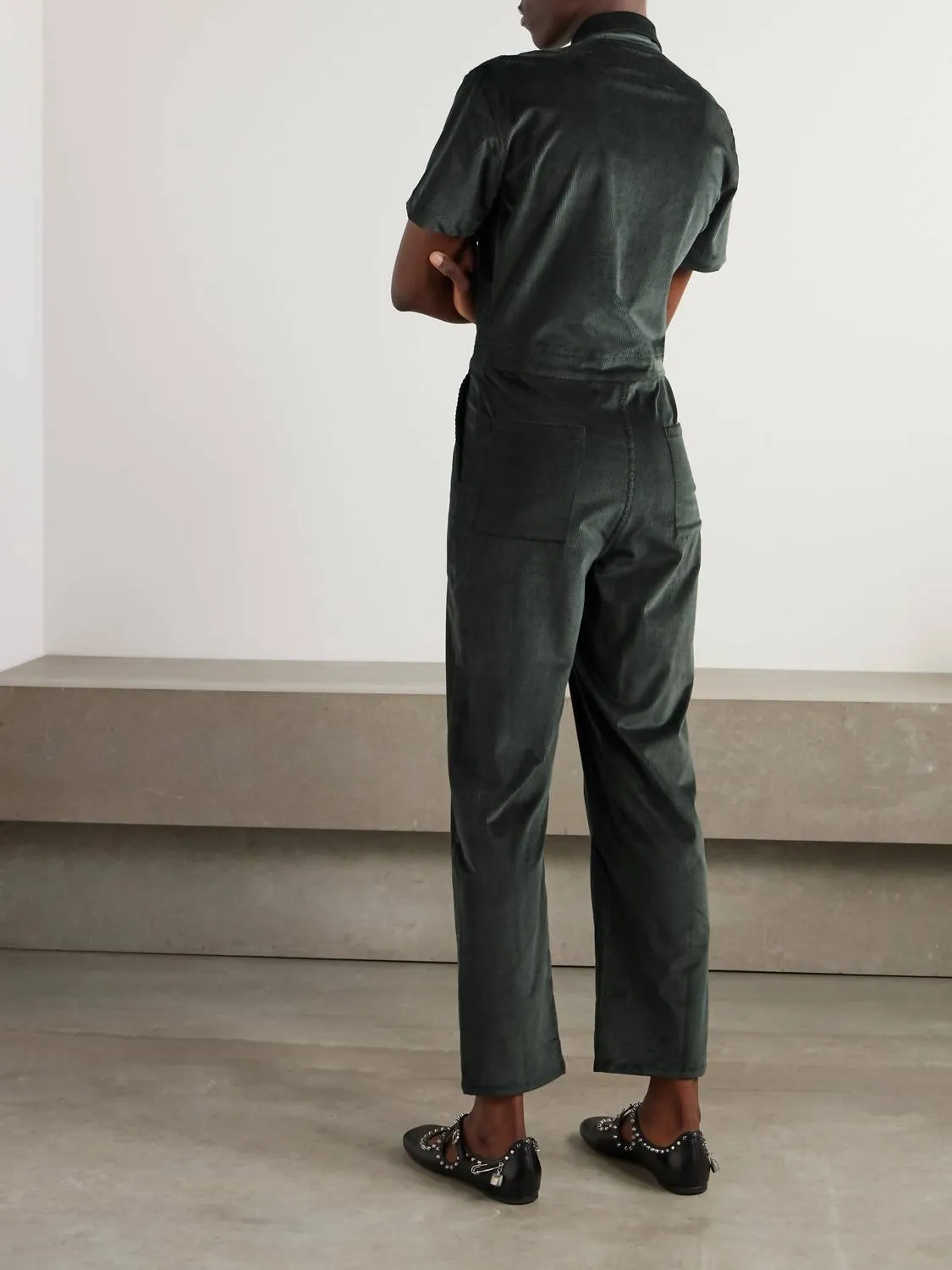 Worker Corduroy Short Sleeve Jumpsuit In Grey