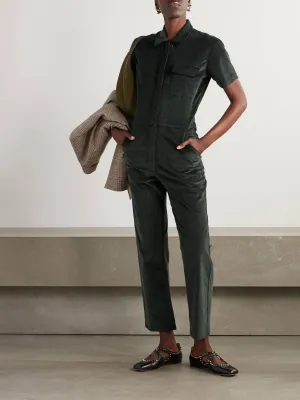 Worker Corduroy Short Sleeve Jumpsuit In Grey