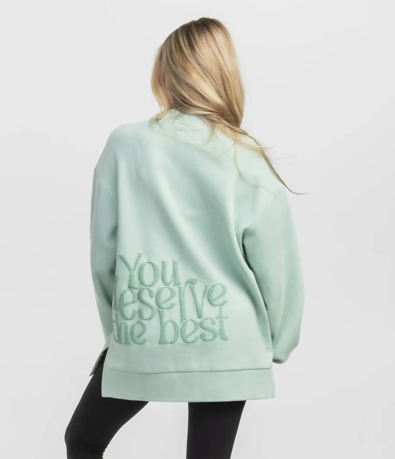 You Deserve The Best Puff Print Sweatshirt In Cool Mint