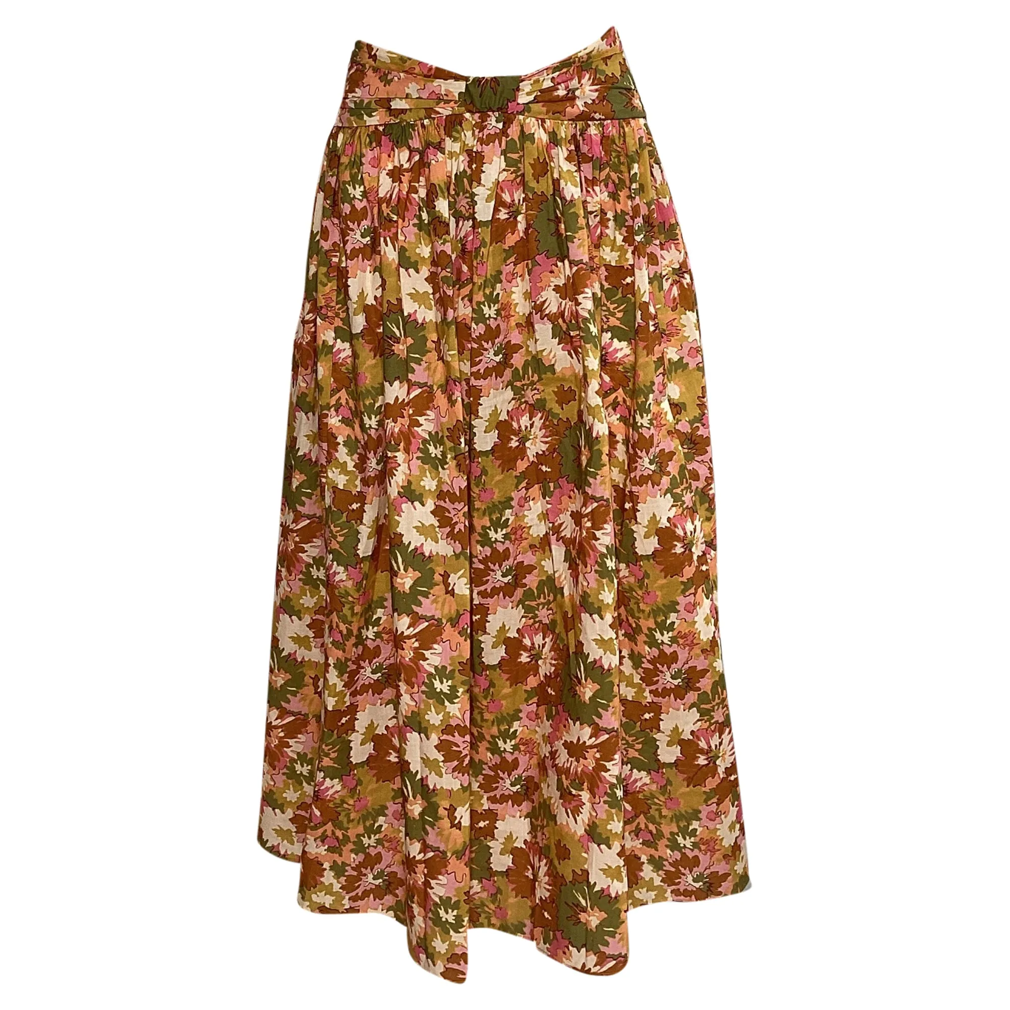 Zimmermann Floral-Print Gathered Midi Skirt in Multicolor Cotton